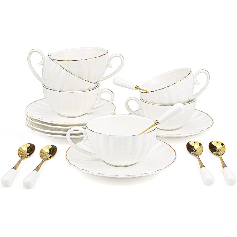 GoodDogHousehold 6 Set Royal Tea Cups And Saucers With Gold Trim, 8 Oz